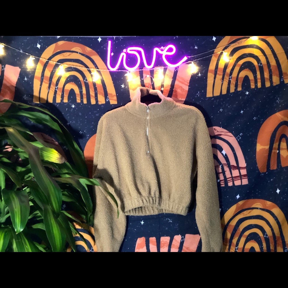 Half Zip Crop Teddy Jacket
